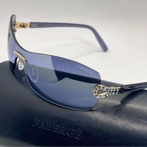 Faberge VTG 23K GP Swarovski Crystal Blue Sunglasses Sunnies EUC